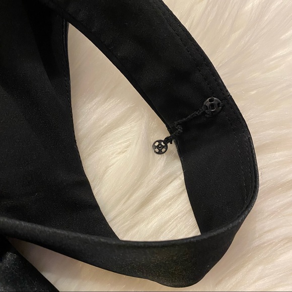 Black satin midi dress with gold trim detail at hem - Picture 7 of 7